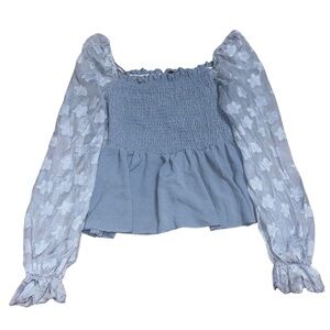 5️⃣Shein Blue Smocked Peplum Top with Sheer Butterfly Sleeves - FairyCore